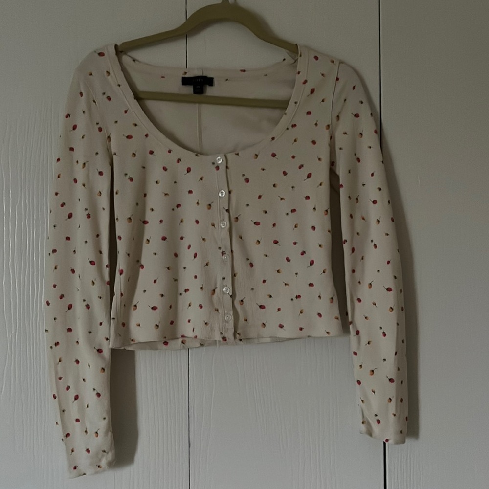 J Crew Ditsy Floral cropped henley XS Like New